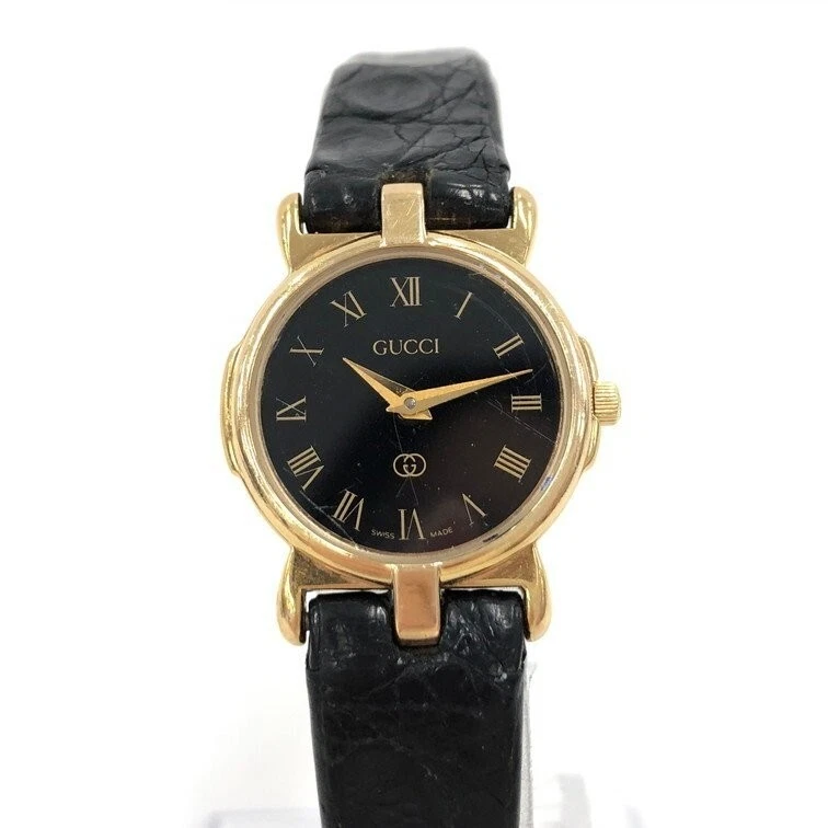[Exc+5] Montre Gucci 3400L pour femme 22,5 mm cadran noir fabrication suisse ronde occasion