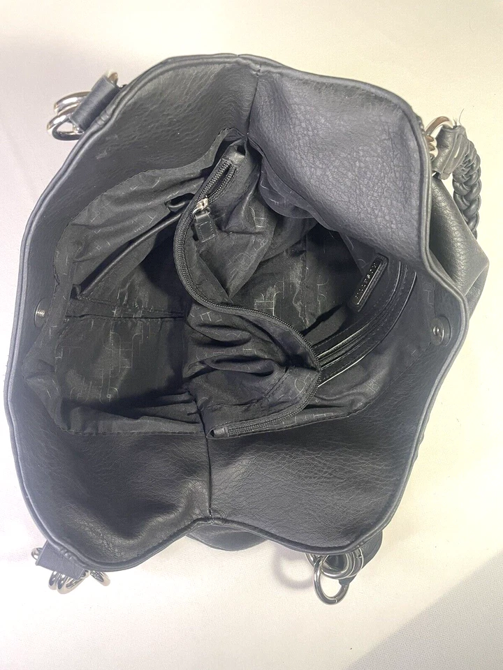 Bolso de Hombro Rosetti Negro Correas Trenzadas, 2 Cremallera Frontal/1 Bolsillo Trasero con Cremallera Foto 4 de 4