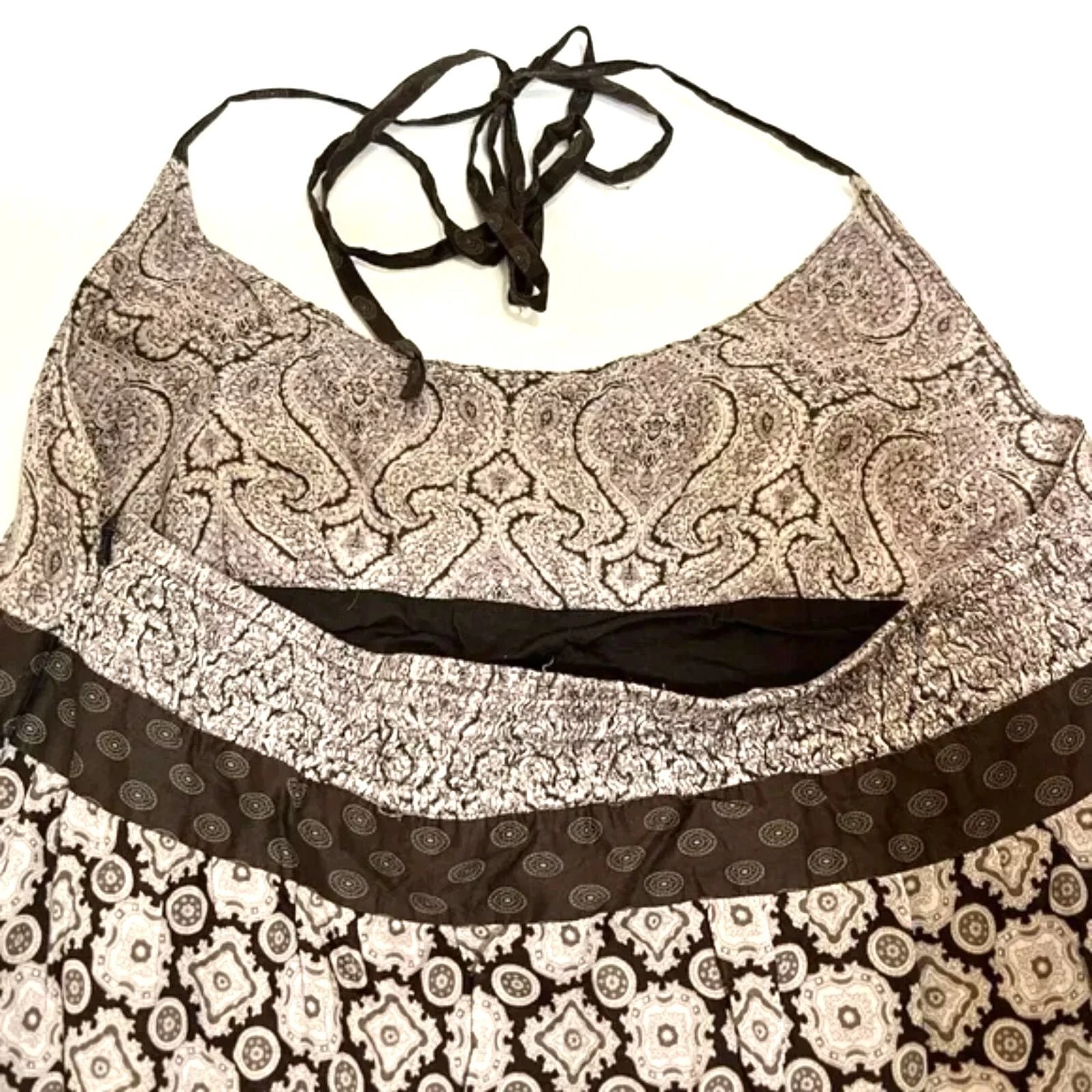 Abito MICHAEL Michael Kors XL Halter boho a strati marrone paisley foderato in cotone