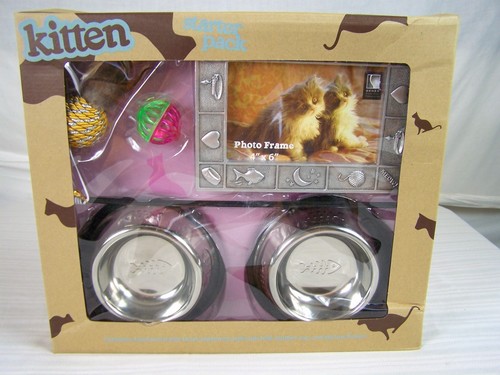 KITTEN STARTER PACK PINK GENEX FOOD WATER BOWL PLACEMAT PICTURE FRAME BALL TOY - Picture 7 of 7