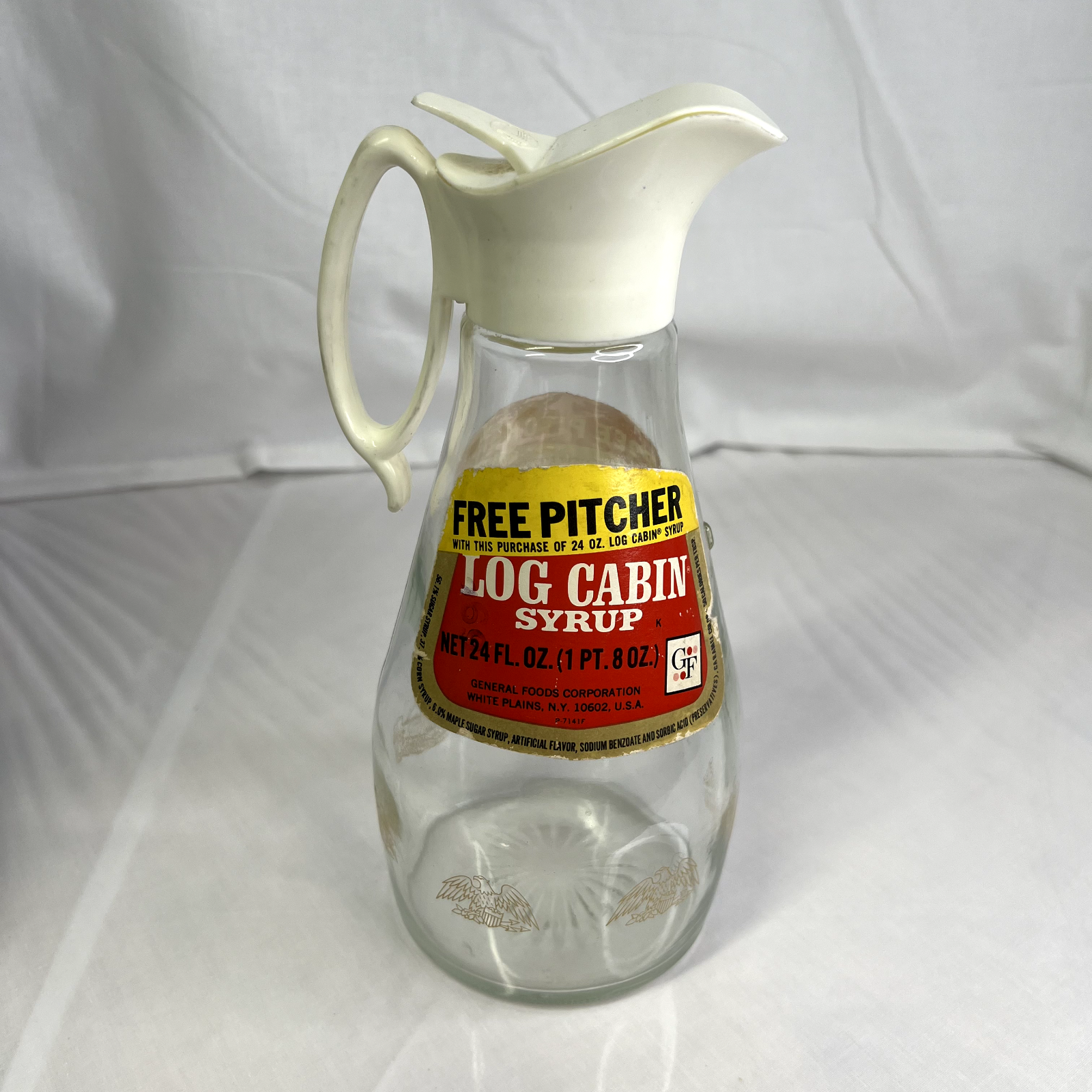 Vintage Log Cabin Syrup Glass & Pitcher Dispenser 