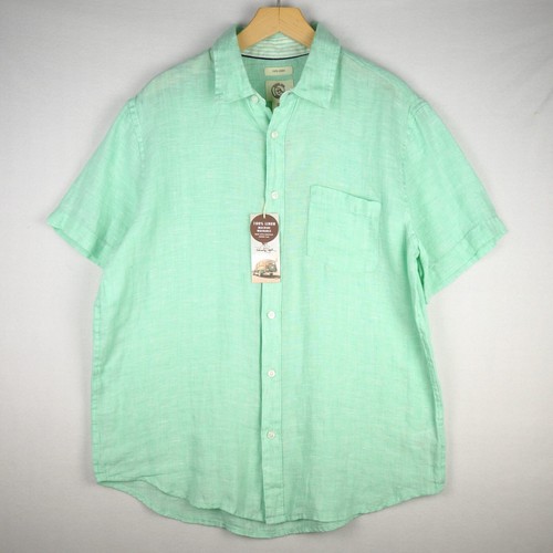 NEW Panama Jack 100% Linen Short Sleeve Shirt Mens Size L Green Button Up NWT