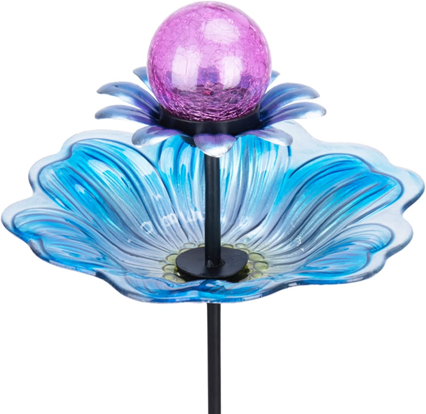 Glass Bird Baths for Outdoors, Solar Outdoor Birdbaths with Crackle