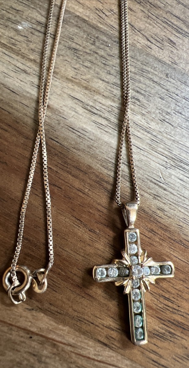 アクセサリー Vintage Italy 925 cross necklace Vintage Italy 925 Sterling Silver Vermeil Cross 15 CZ Pendant 18