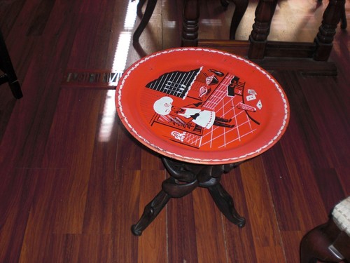Vintage Rustic Lodge twisted Driftwood TIN TRAY end table stand carved driftwood - Picture 2 of 7