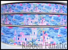 3yds 5/8" 7/8" or 1.5" Pink Blue Palm Beach Villa Resort Preppy Grosgrain Ribbon