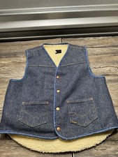 Vintage Sears Roebucks Sherpa Lined Denim Vest Mens Size L