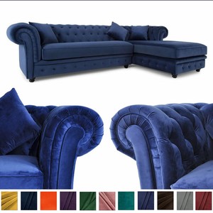 Made To Order Corner Sofa Electric Blue Velvet Chesterfield L