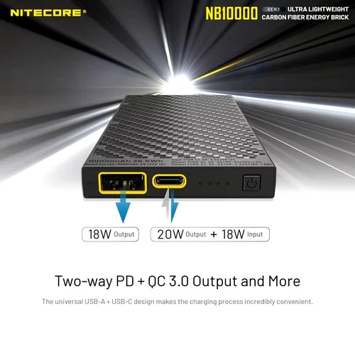 Carbon Fiber Nitecore NB10000 GEN2 Ultra Lightweight Mobile Charger USB/USB-C PD - Picture 5 of 7
