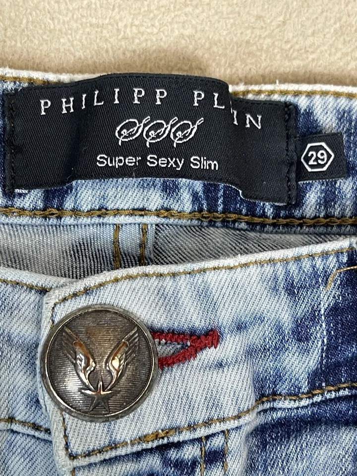 Pantalones de mezclilla Philipp Plein para mujer 29 azul California súper sexy ajustados calavera Foto 4 de 4