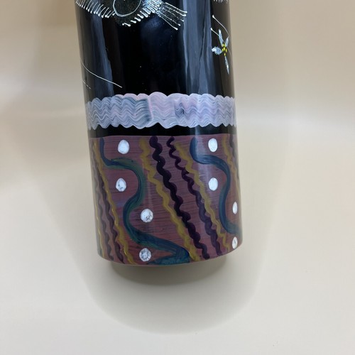 Wooden Hand Painted Black Tube Vase 10” Tall Brids Fine Craft Decor - Picture 8 of 10