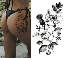 Temporary Tattoo Large Black Rose Flower Sketch Fake Body Art Waterproof