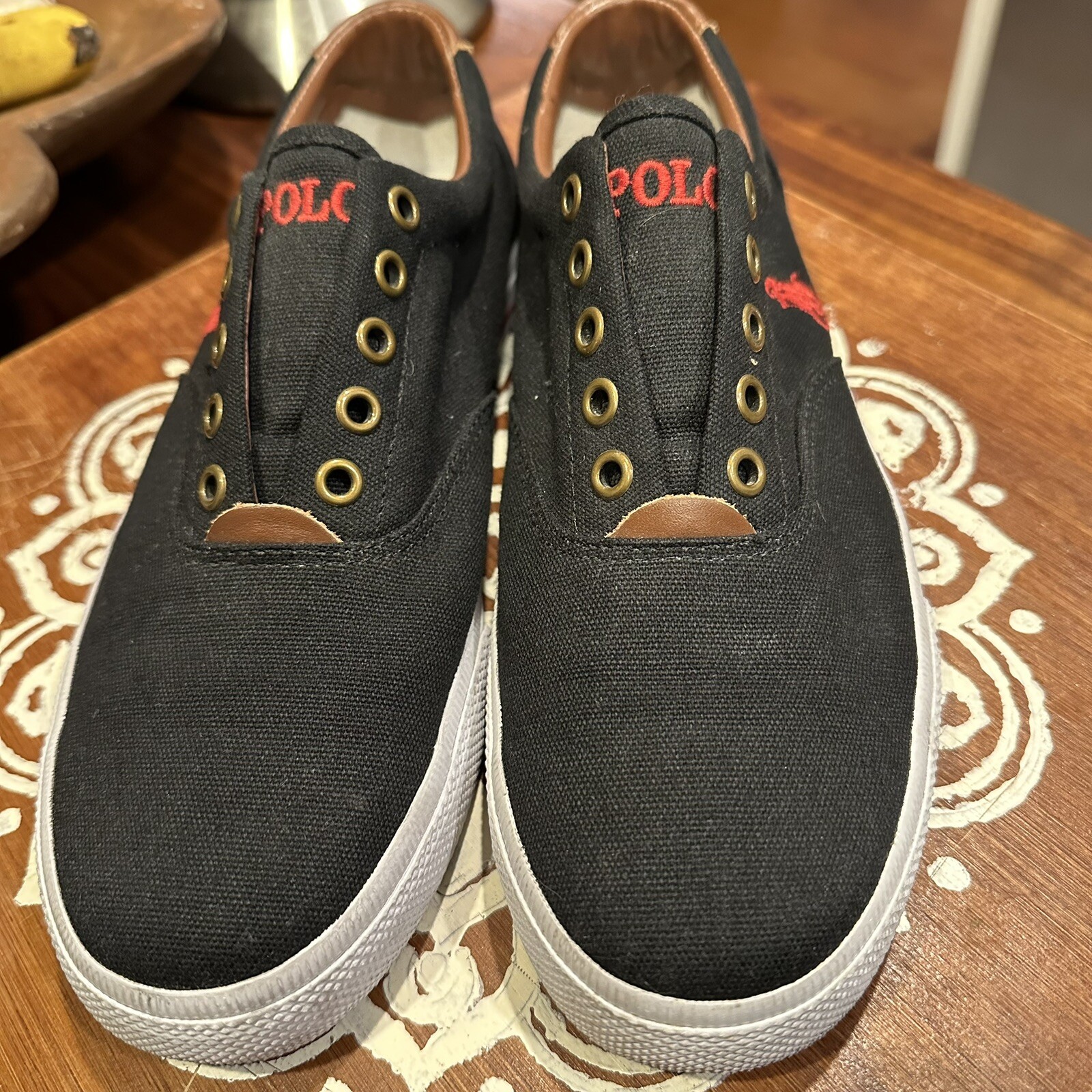 Sneakers casual Polo Ralph Lauren Vito Pony logo tela pelle nere taglia 8D