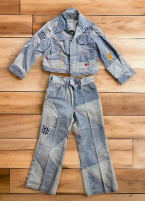 Vintage Custom Made Denim Children Junior Pants & Jacket Embroidery