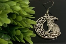 Wolf Earring, Dangle Earring, Moon Earring, Cresent Moon Earring, Celtic Earring