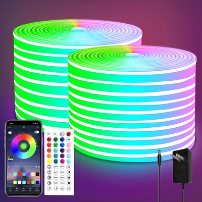 100FT Led neon Rope Lights Music Sync 40Key Remote/APP Control, IP65 Waterpro...