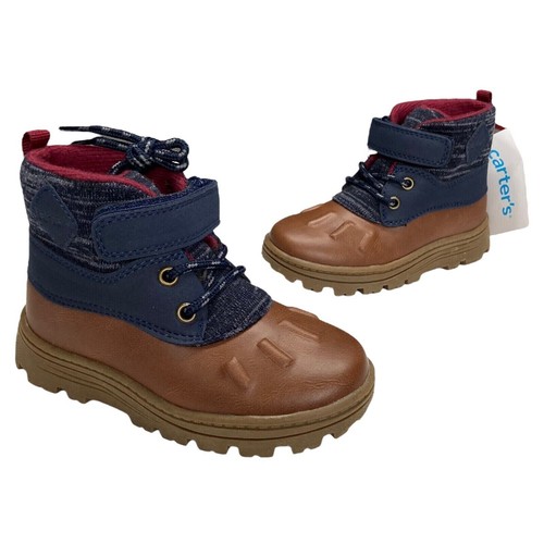 Carters Boys Duck Boots CF21L18B Todder Size 9M Hook loop Lace Navy Blue & Brown - Picture 2 of 8