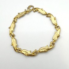 Gold Tone Dolphin Link Bracelet 7.5" Ocean Beach Nautical Jewelry
