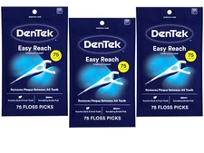 DenTek Easy Reach Complete Clean Floss Picks, with 75 Count (Pack of 3) 