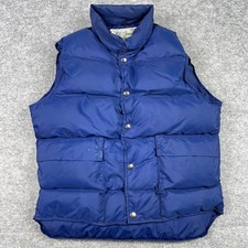Vintage 70s LL Bean Goose Down Puffer Vest Mens M Blue Pockets Snap Button
