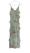 A New Day Mint Green Floral Ruffle Maxi Dress Spaghetti Strap Slit Size Small