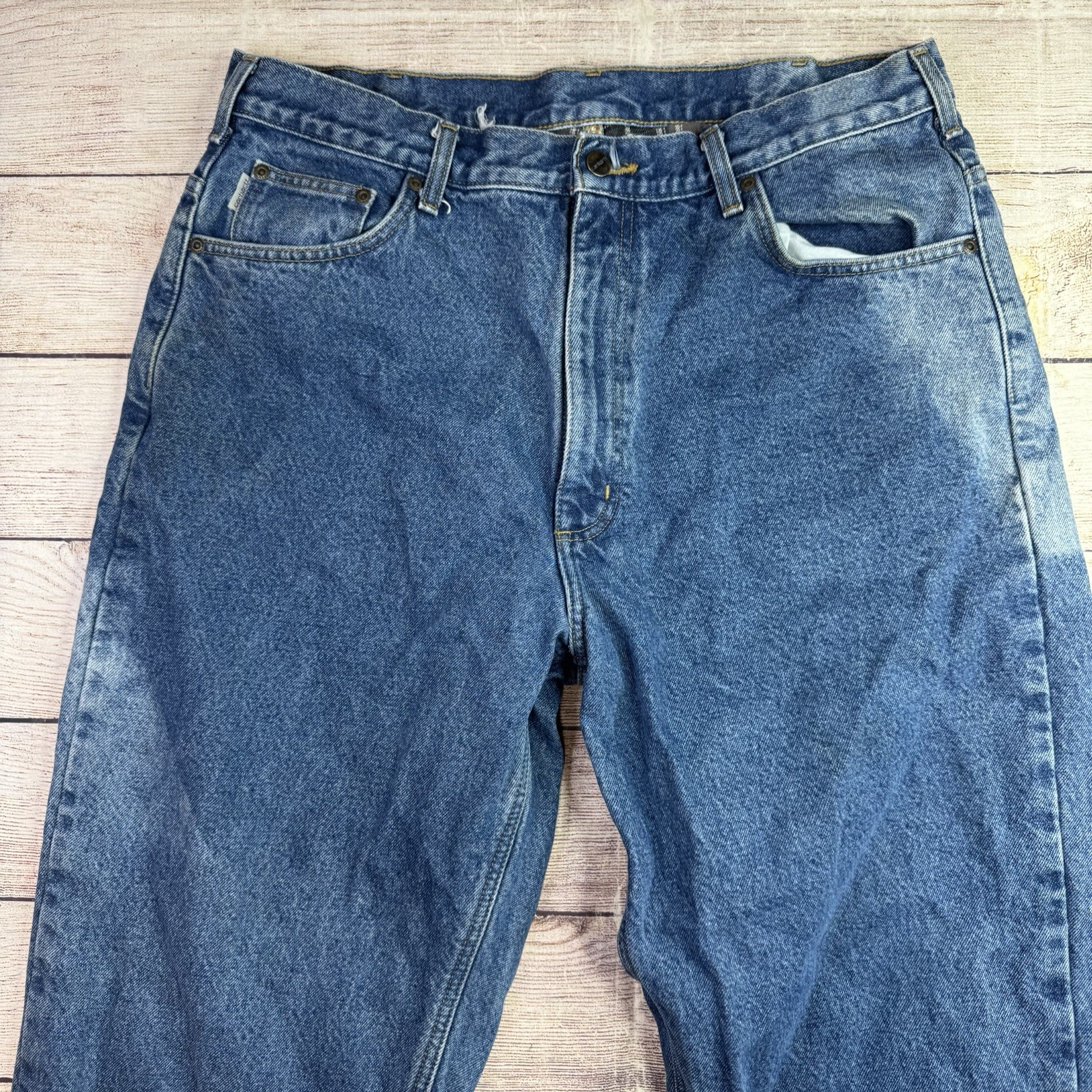 Vintage Carhartt Jeans Mens (36x33) Blue Denim Flannel Lined Workwear (Read) thumbnail 4