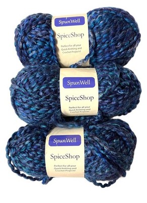 3 Skeins Spunwell Spice Shop Bulky Yarn #5 Blue Basil Beautiful Blues! Vintage