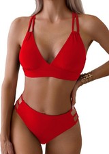 Womens Push Up V Neck Bikini Set Criss Cross Back Two Piece Swimsuit Small