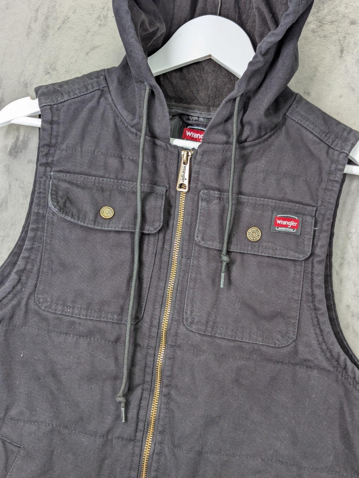 Wrangler Workwear Vest Gilet Hoodie Size Small Canvas quilted Lining Full Zip image 2