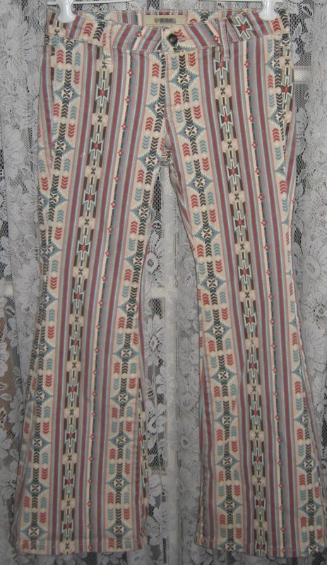 ROCK & ROLL DENIM GIRLS BARGAIN BUTTON FLARE JEANS SIZE 10 SOUTHWESTERN PRINT