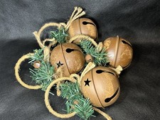 Set of 4 Christmas RUSTIC Farmhouse JINGLE BELL Doorknob Hanger Ornament Star