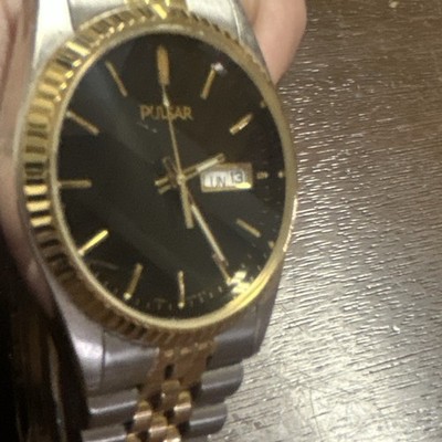 Pulsar Two-Tone Stainless Steel Quartz Wristwatch Black Dial Day/Date