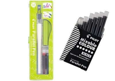 Pilot Parallel Pen 2-Color Black/Red 3.8mm 6 Black Ink Refills Office School