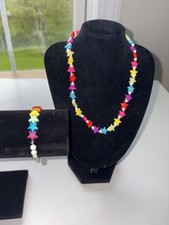 Multi Color Star Children  s Necklace And Bracelet Clasp Back