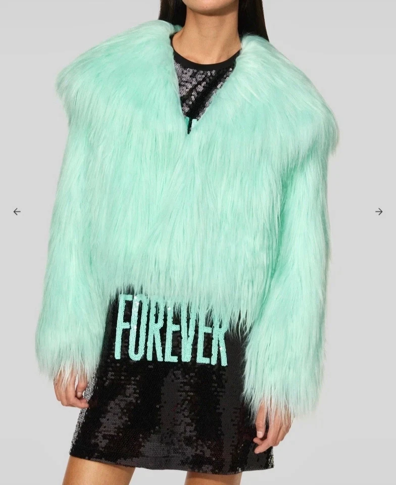 New In Hand Taylor Showgirl Green Faux Fur Jacket Coat Top YS YM Adult XS - Image 4 of 4