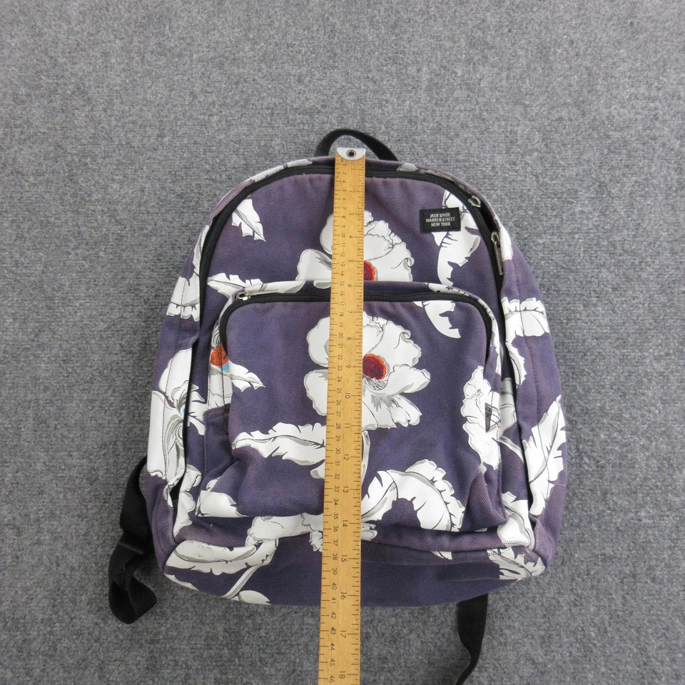 Jack Spade Warren Street Floral Canvas Backpack Purple White Laptop Zip Pockets - Image 4 of 4