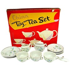 Vintage 1950s China Toy Tea Set Made in Japan, 14 pcs w/ Box, Mid-Century Toys