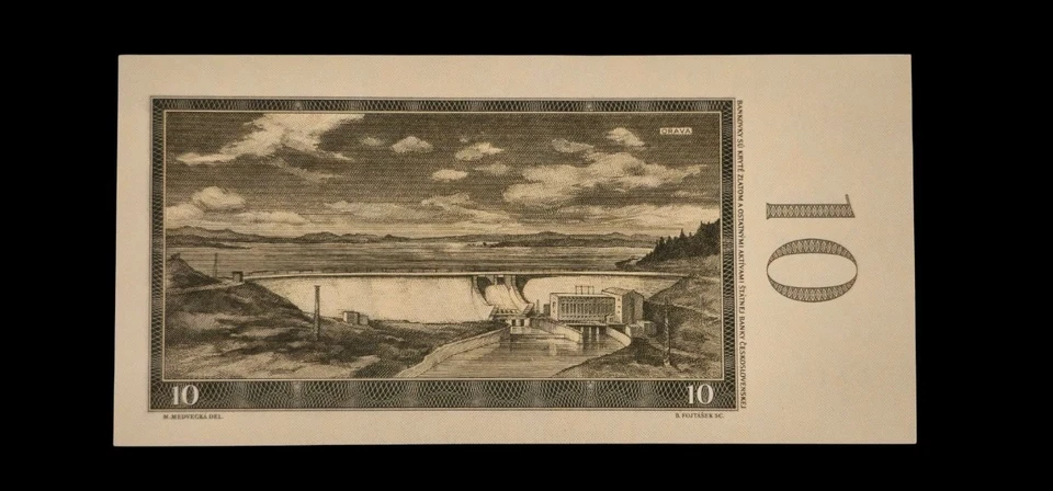 🇨🇿 1960 Czechoslovakia 10 Korun, P-88a, Wet Photogravure, Rare, Prefix F - Image 3 of 3