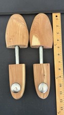 Pair of Cedar Wooden Shoe Trees,with Metal Shaft  Knob Handles Spring loaded.