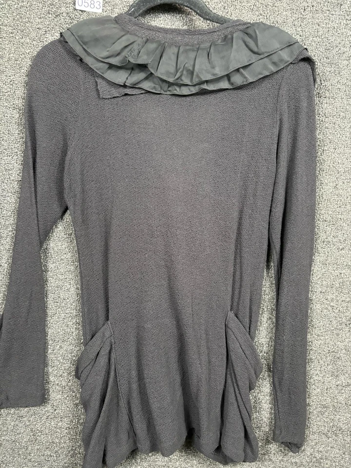 Chaqueta tejida Ryu Chartreuse cuello con volantes inspirada en la colección para mujer negra gris talla S Foto 2 de 4