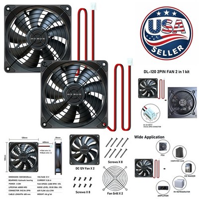2-Pack 120mm 12V High Airflow Cooling Fans with Easy Installation Hardware