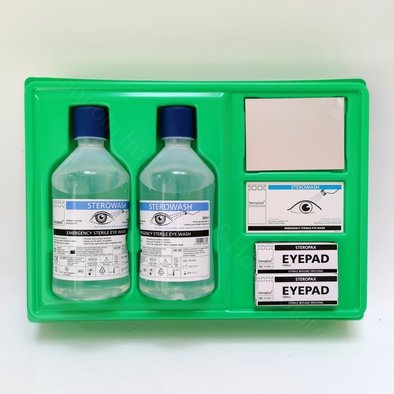 Eye Wash First Aid Wall Station with 500ml Bottles. Emergency Eyewash Kit.