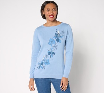 Gloria Vanderbilt Women's Top Plus Sz Sweater 4X Denim & Co. Placed Blue A680125