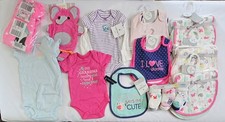 Baby Girl Clothing Lot Newborn  6M Bibs Socks Burp Cloths Sleepwear NWT