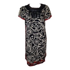 Floreat Anthropologie Dress Large Black Red Embroidered Fringe Abelia Boho