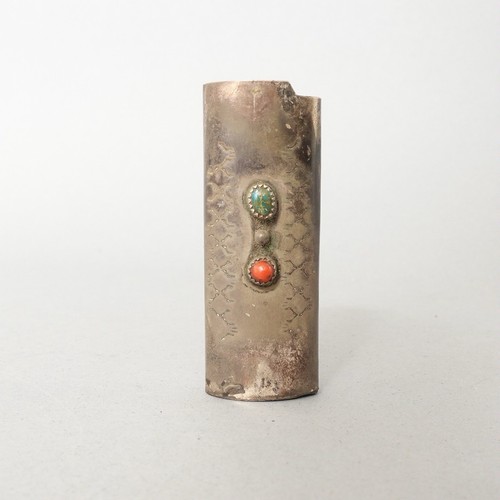 Vintage Native American Coral & Turquoise Sterling BIC Lighter Case Cover - Picture 12 of 15