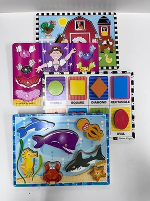 Lot of 4 chunky and peg wood toddler puzzles, Melissa and Doug and Circo