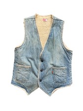 Vintage Levis Trucker Vest Sz M Light Wash Sherpa Lined Orange Tab 70s 19x26