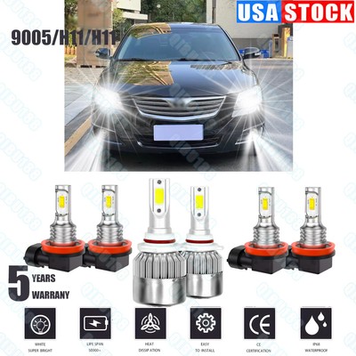 For Toyota Camry 2007-2014 6000K 6X LED Headlight High Low Fog Light Bulbs Combo