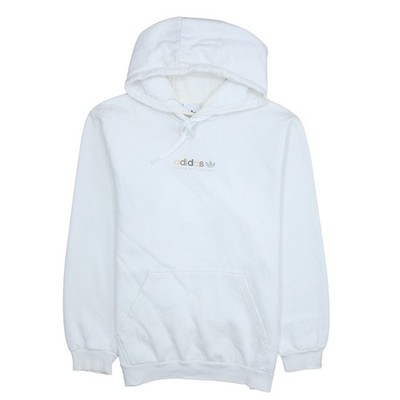 Adidas Damen weiß Pullover Hoodie L Logo Kängurutasche weiche Baumwolle
